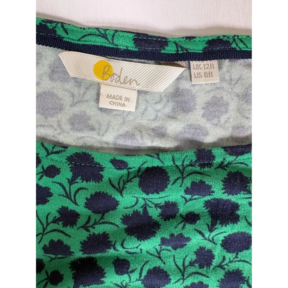 Boden Womens Green Navy Blue Floral Jersey Midi Dress Long Sleeve Size 8R Modest
